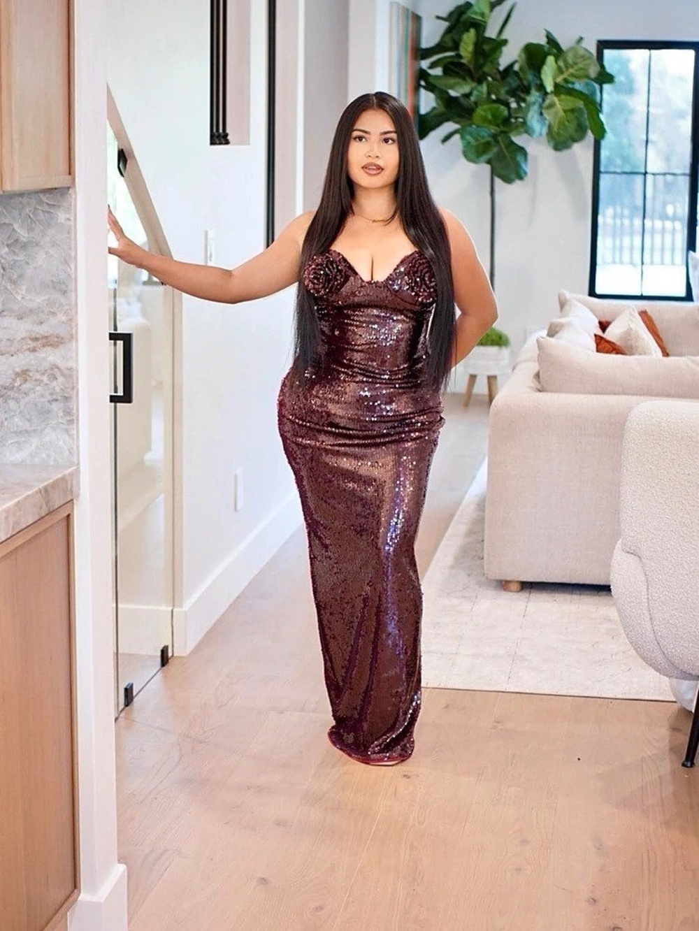 Sequin Maxi Dress in Burgundy Like New